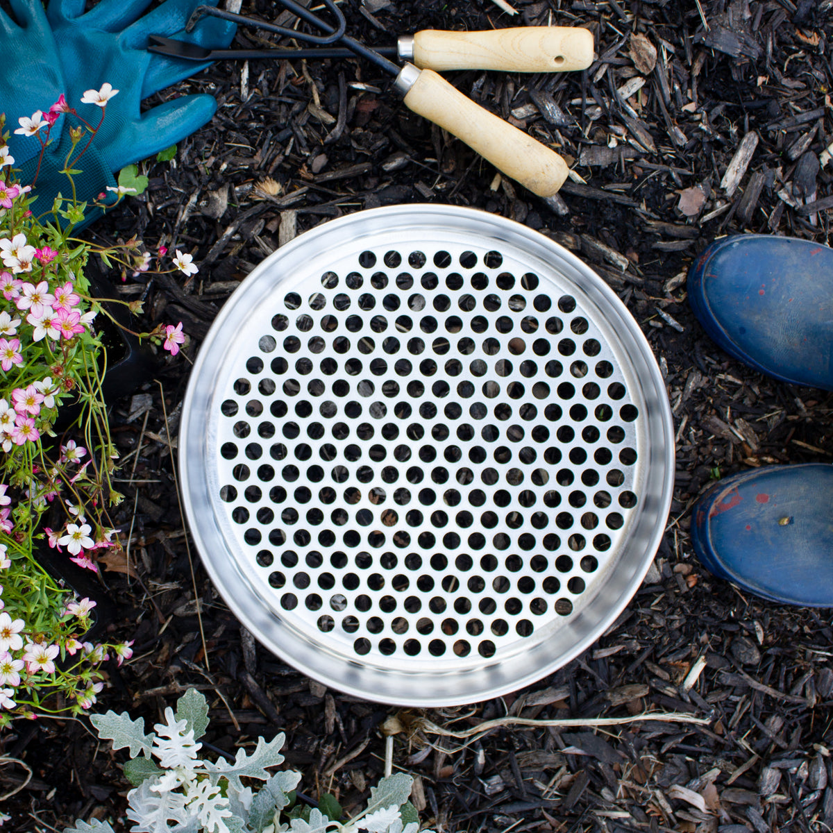 Round 12 inch Metal Garden Sifter - Multiple Size Hole Variations