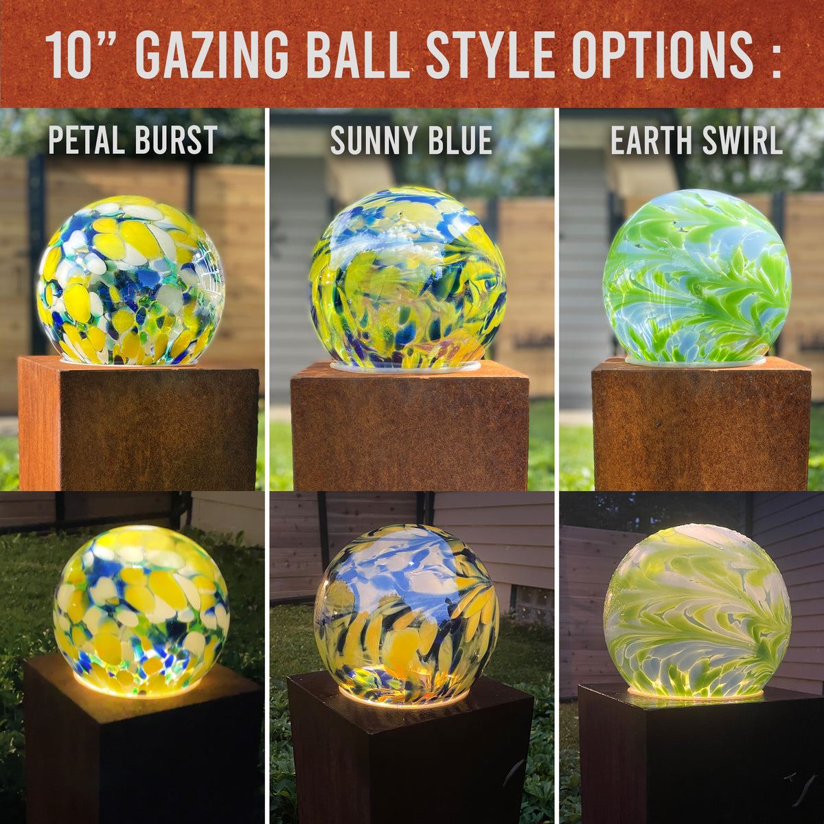 Solar Gazing Globe with Garden Stand | Rusty Patina Column with Gazing Globe