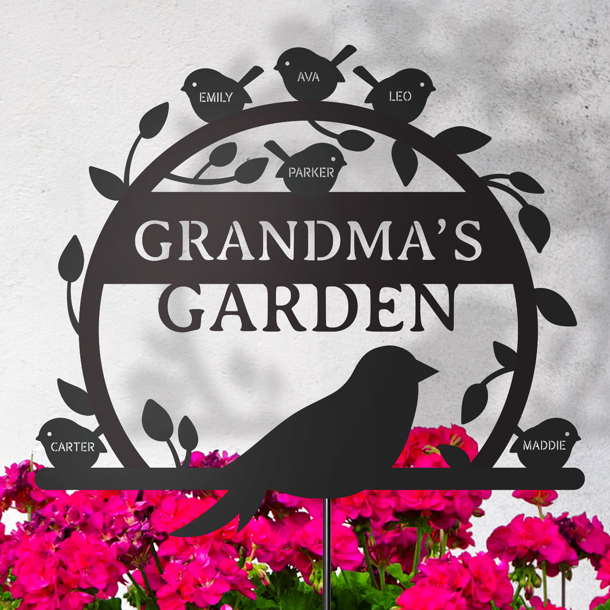 Personalized Metal Garden Stake - Mama&#39;s Birds