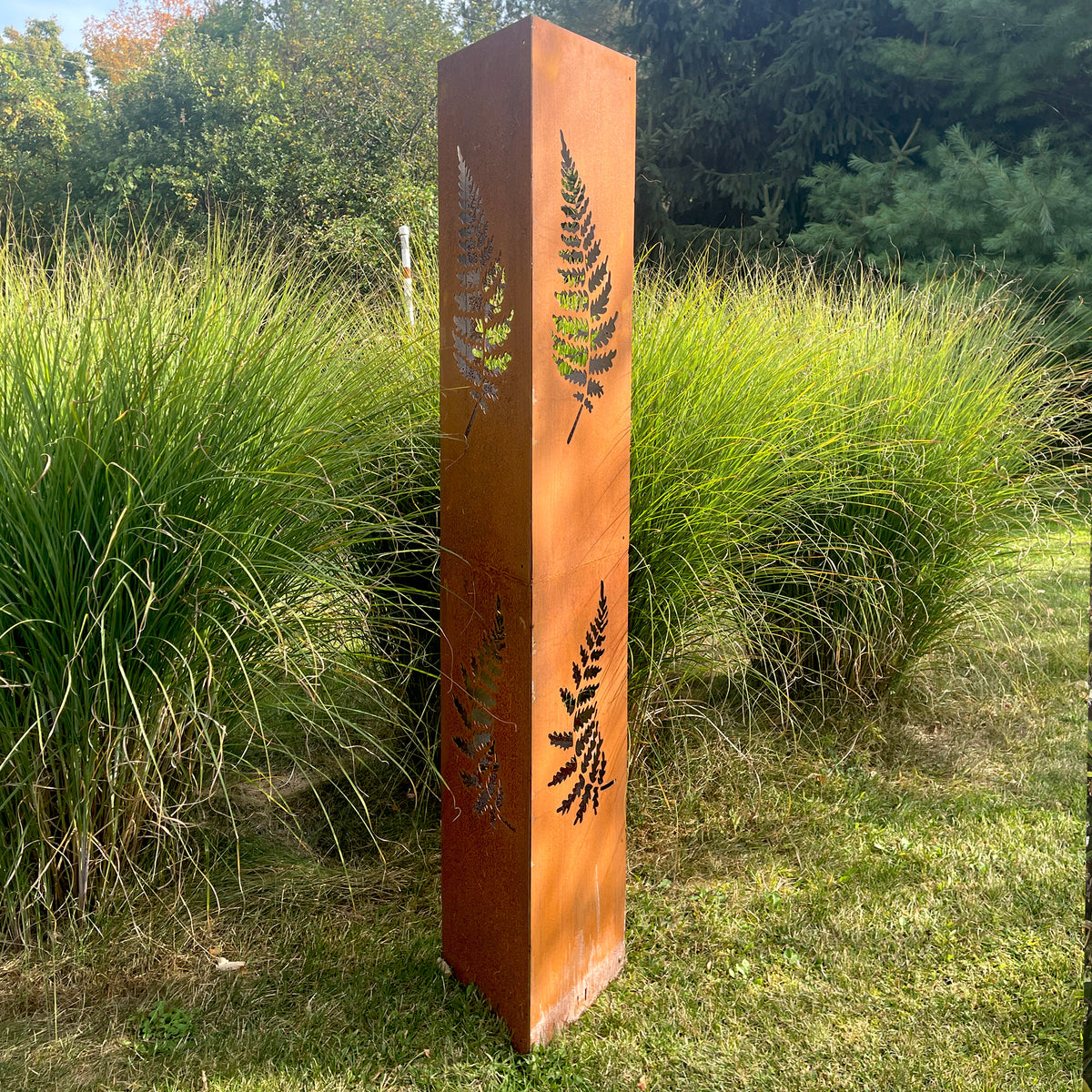 EXTRA LARGE Metal Garden Column | 6ft Tall Rusted Fern Garden Art