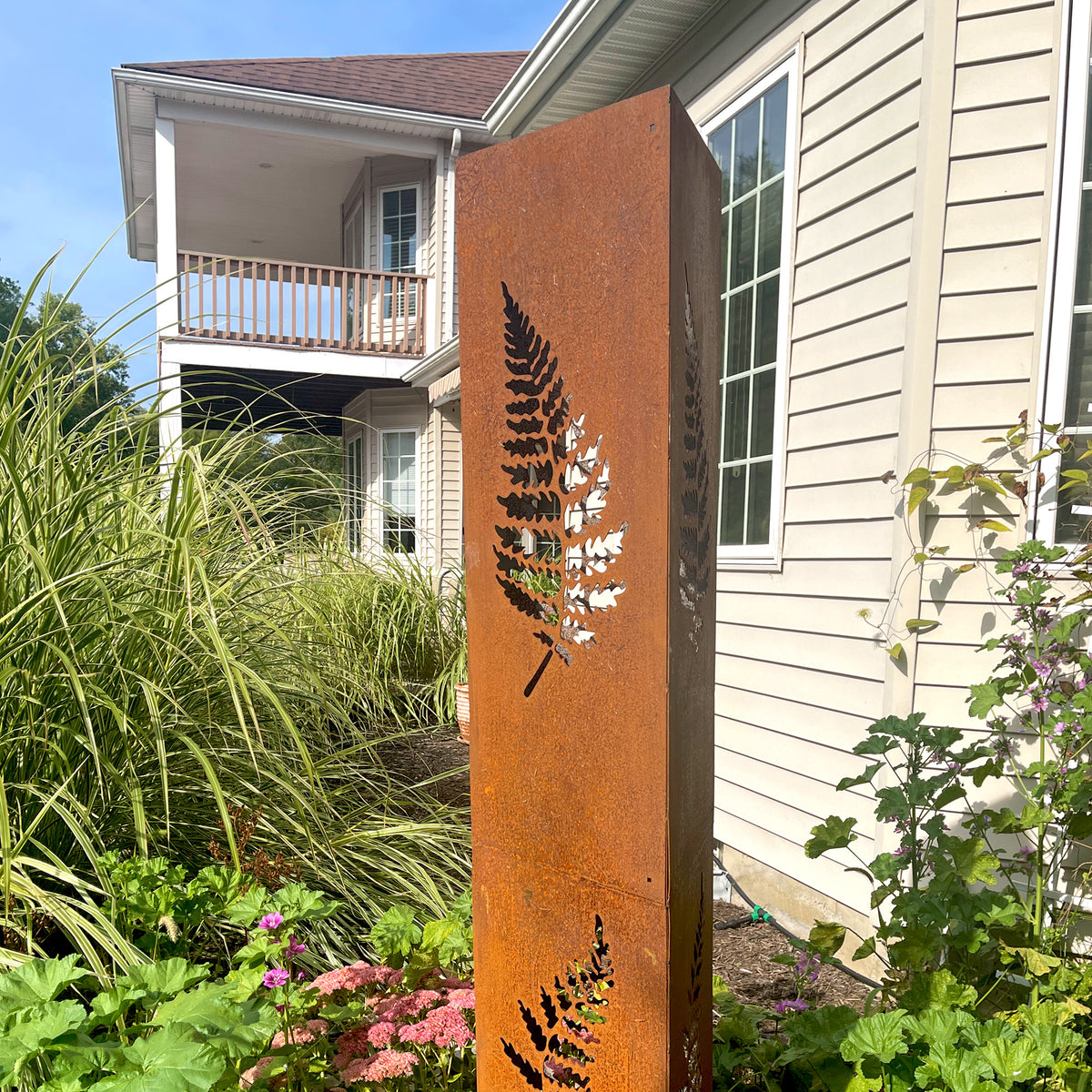 EXTRA LARGE Metal Garden Column | 6ft Tall Rusted Fern Garden Art