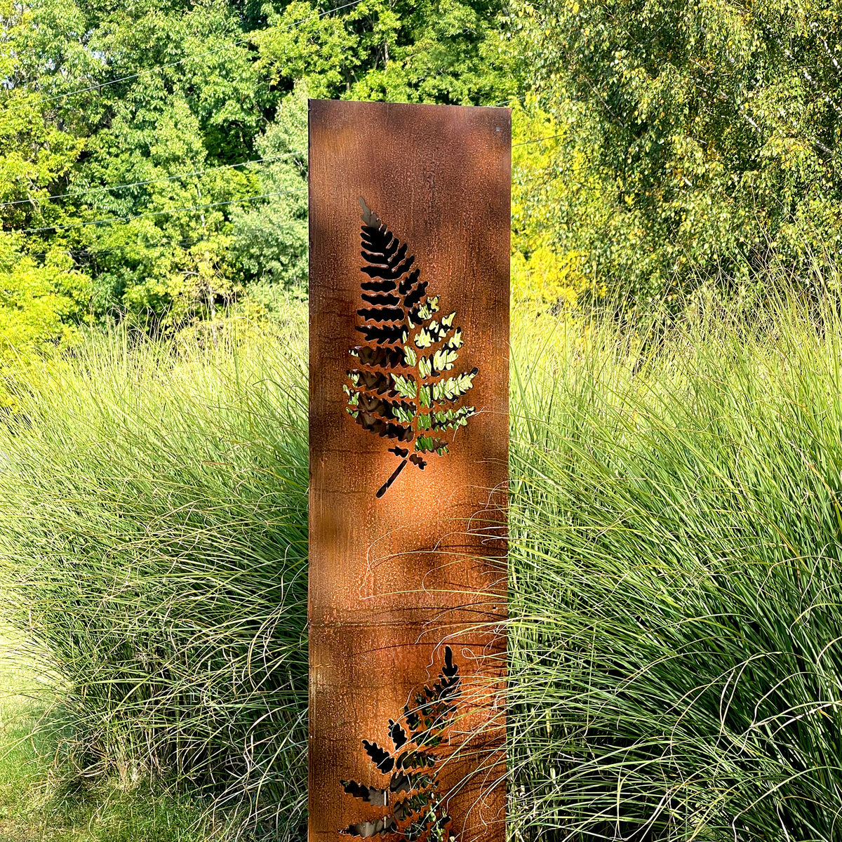 EXTRA LARGE Metal Garden Column | 6ft Tall Rusted Fern Garden Art