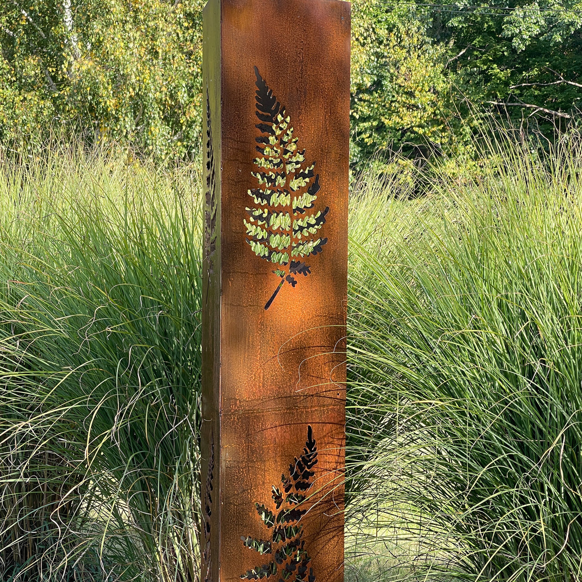 EXTRA LARGE Metal Garden Column | 6ft Tall Rusted Fern Garden Art
