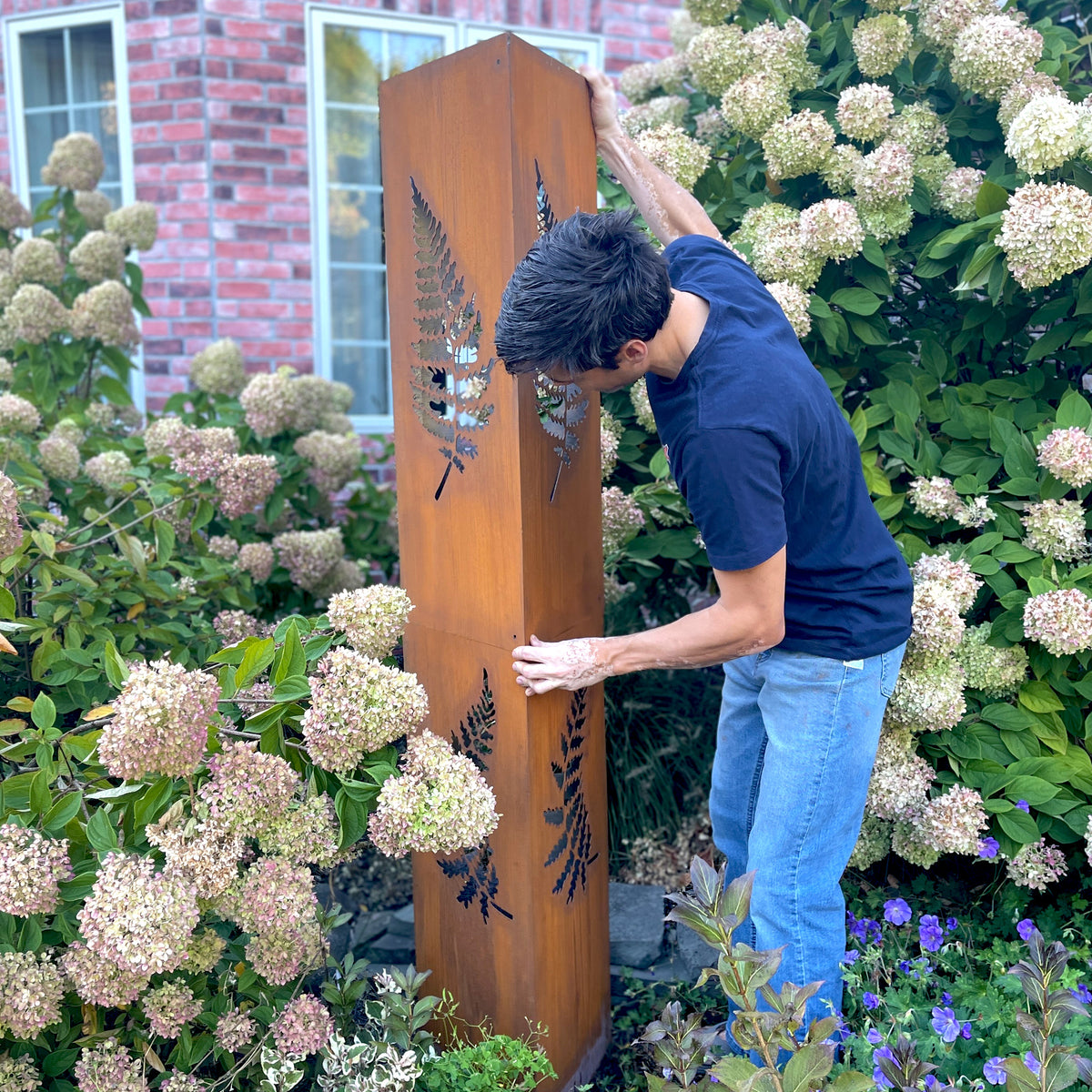 EXTRA LARGE Metal Garden Column | 6ft Tall Rusted Fern Garden Art