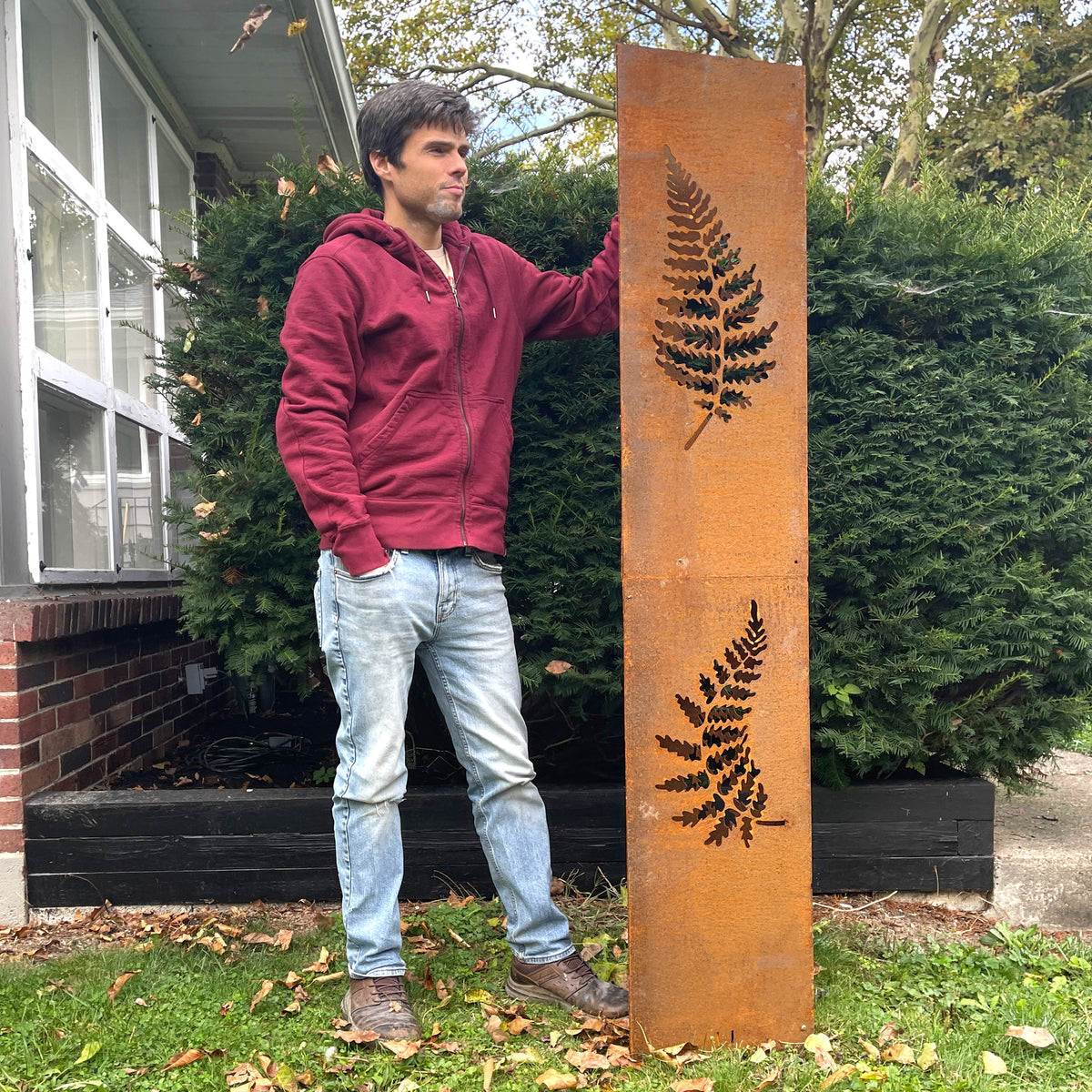 EXTRA LARGE Metal Garden Column | 6ft Tall Rusted Fern Garden Art