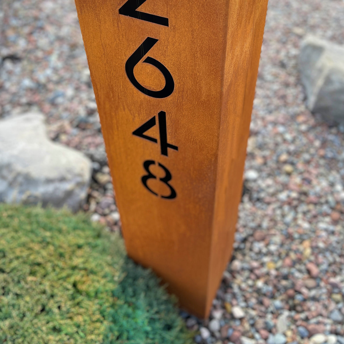 Large Rusted Metal Address Column : Address Pillar with Solar Light