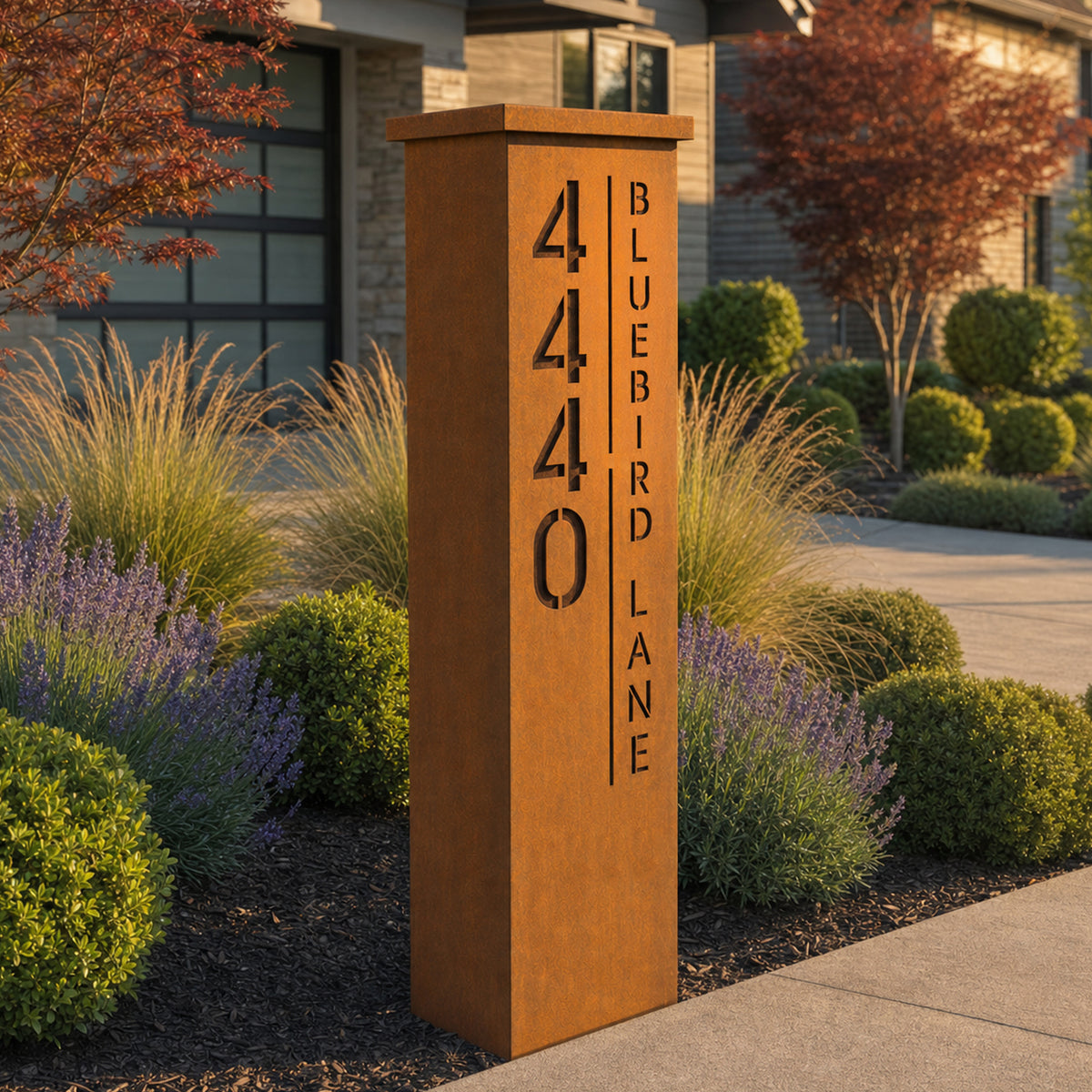 Large Rusted Metal Address Column : Address Pillar with Solar Light