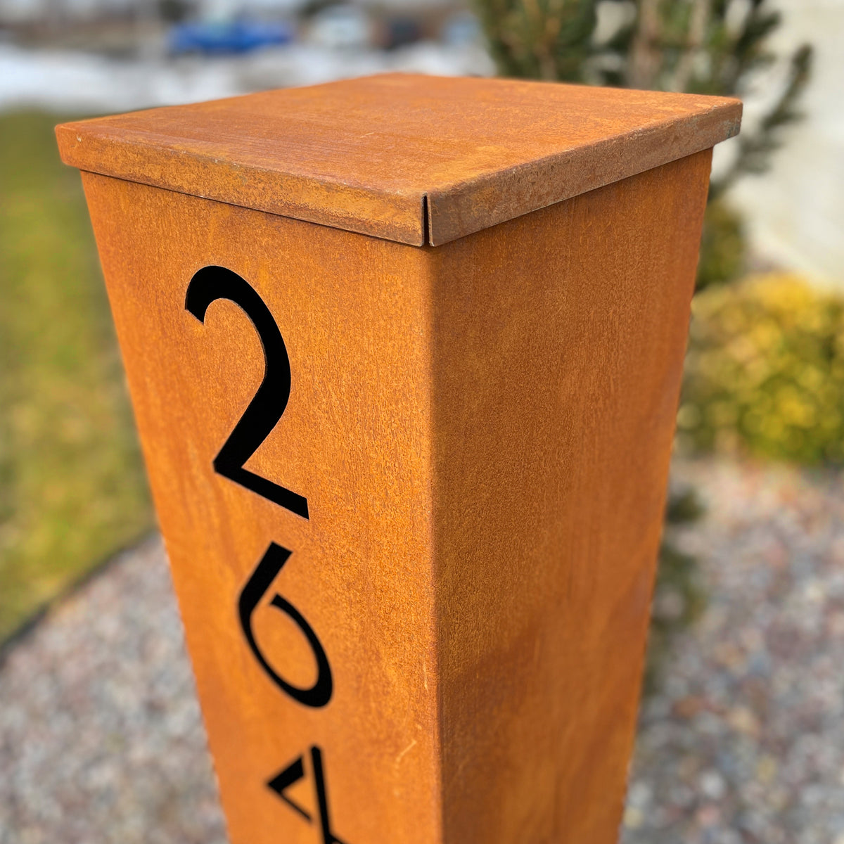 Large Rusted Metal Address Column : Address Pillar with Solar Light