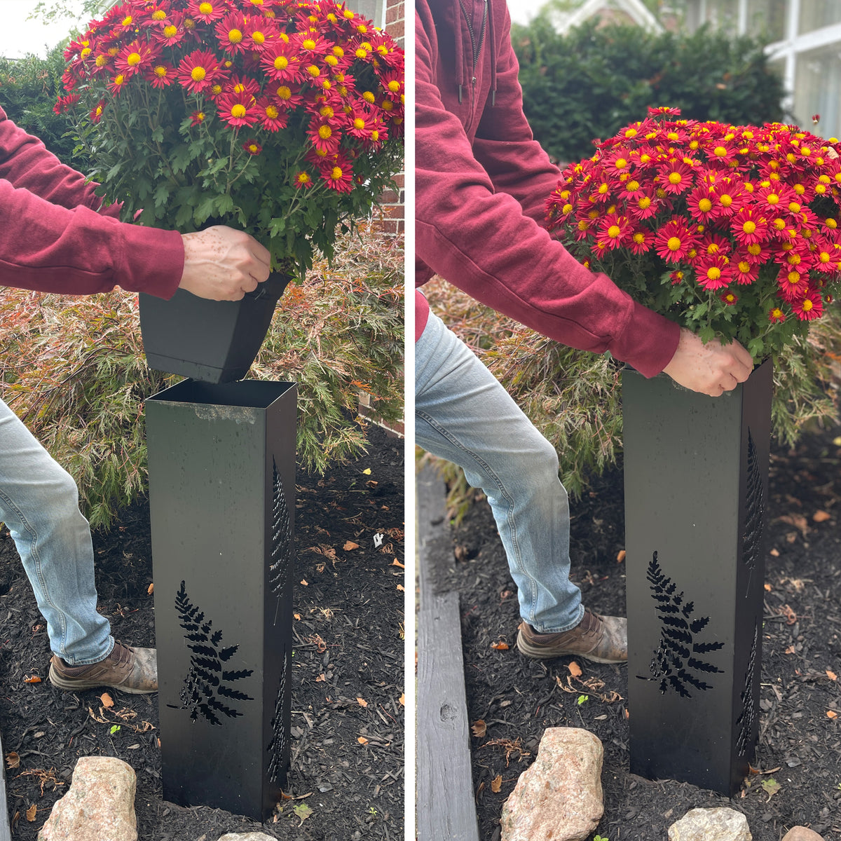 Metal Garden Planters - Fern Garden Planters with Solar Lights