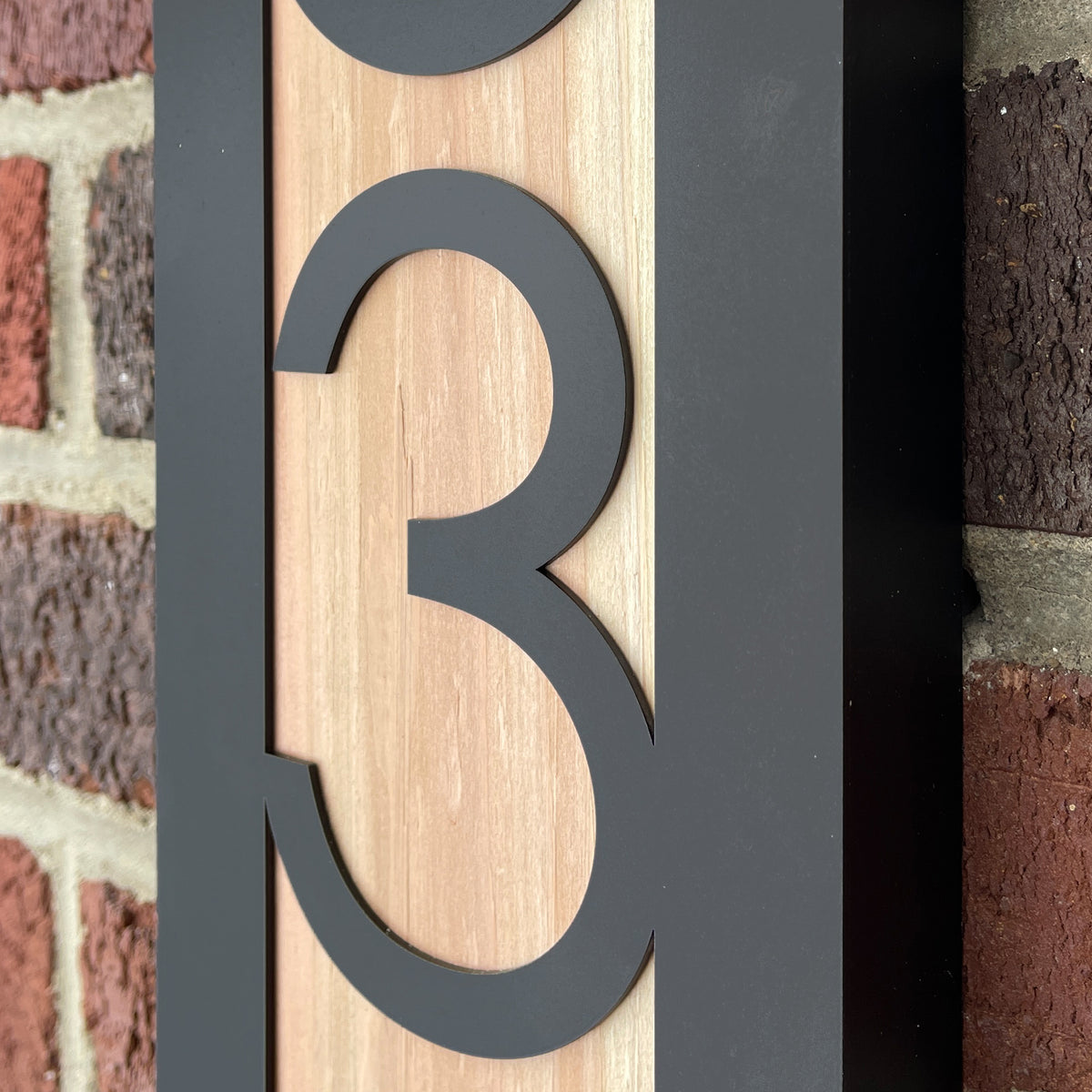 Modern Vertical Metal &amp; Cedar House Number Sign | Mid-Century