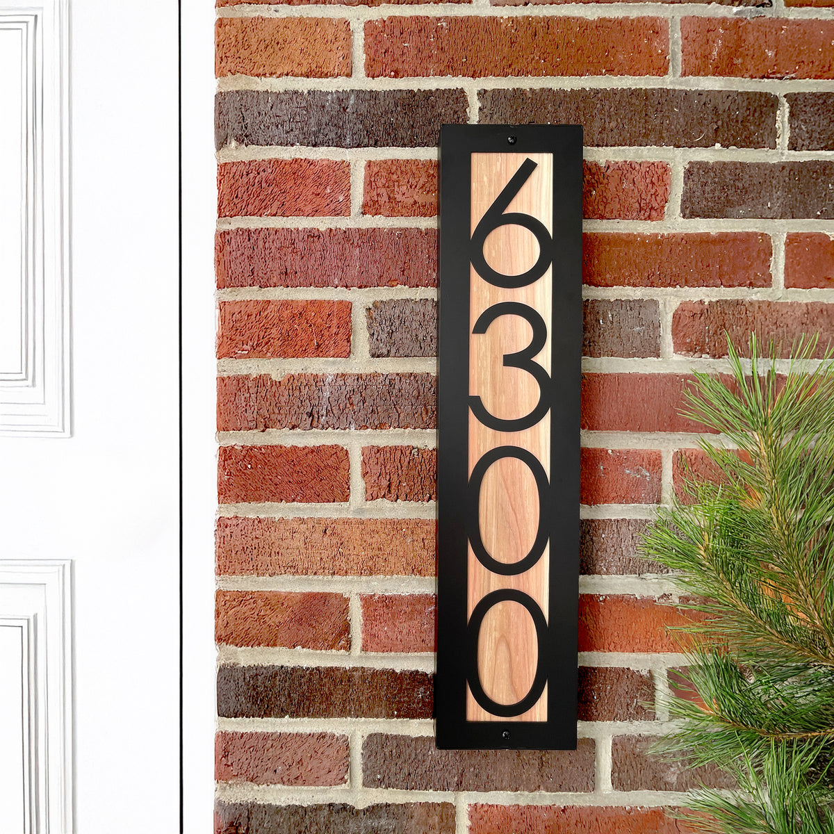 Modern Vertical Metal &amp; Cedar House Number Sign | Mid-Century