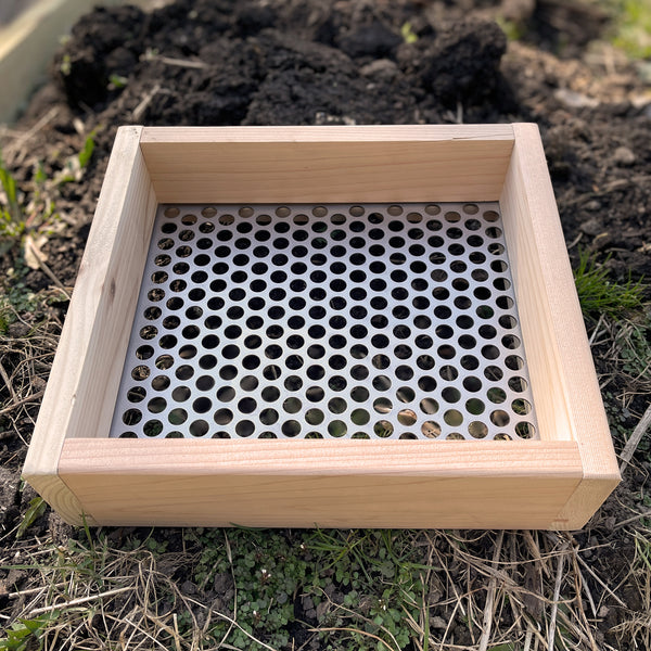 Compact Cedar Garden Sifter - Perforated Stainless Steel - Raw Rutes