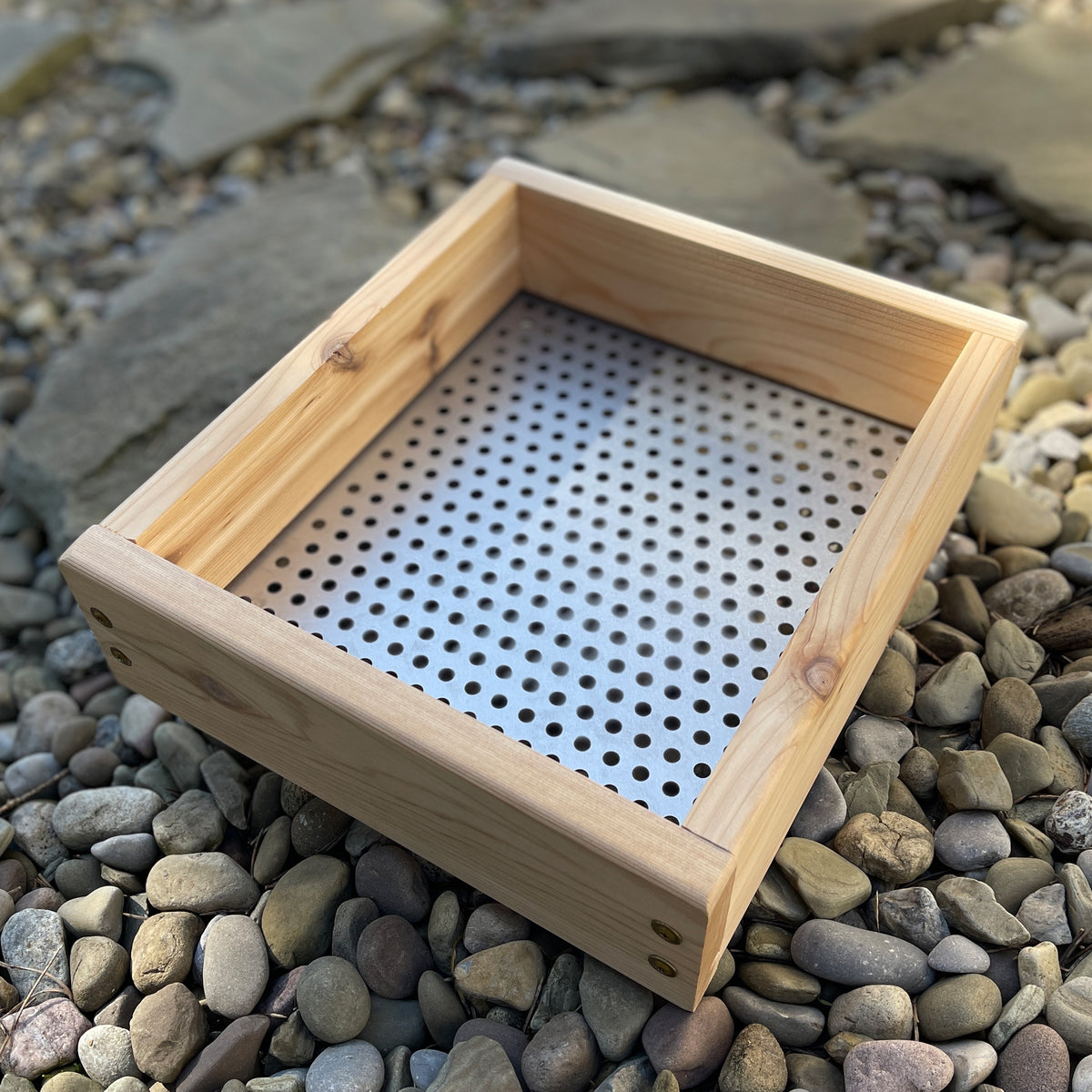 Compact Cedar Garden Sifter - Perforated Stainless Steel