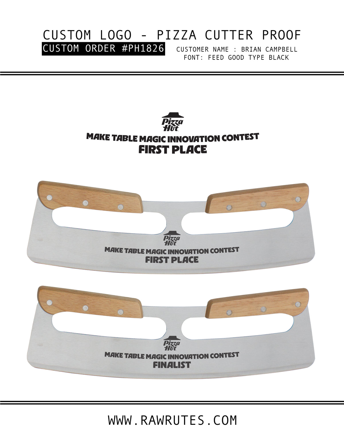 CUSTOM Pizza Cutter with Wooden Holder