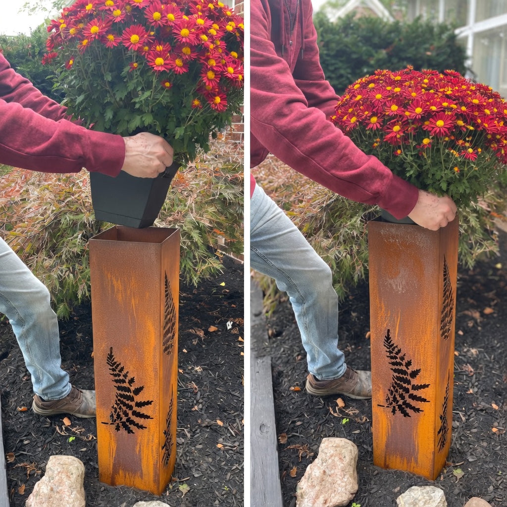 Metal Garden Planters - Fern Garden Planters with Solar Lights