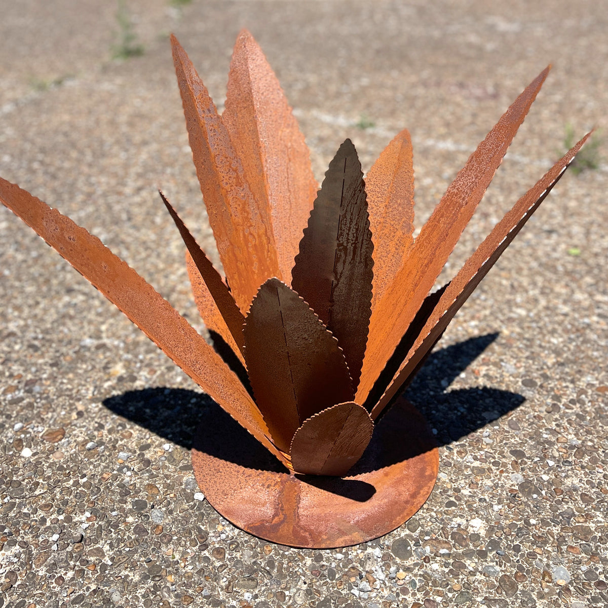 Rusted Steel Agave Cactus Garden Sculpture: Southwestern Landscape Art