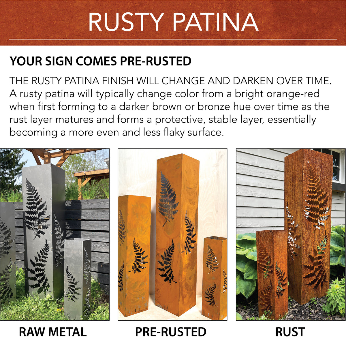 Rusted Metal Fern Garden Column | Fern Garden Art