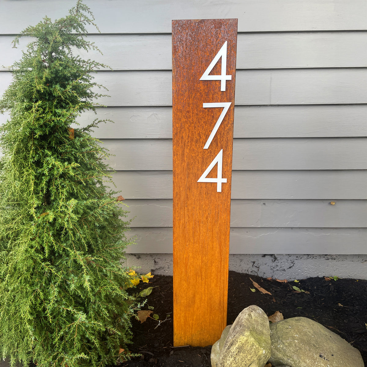 Rusty Staked Vertical Sign with Magnet Numbers