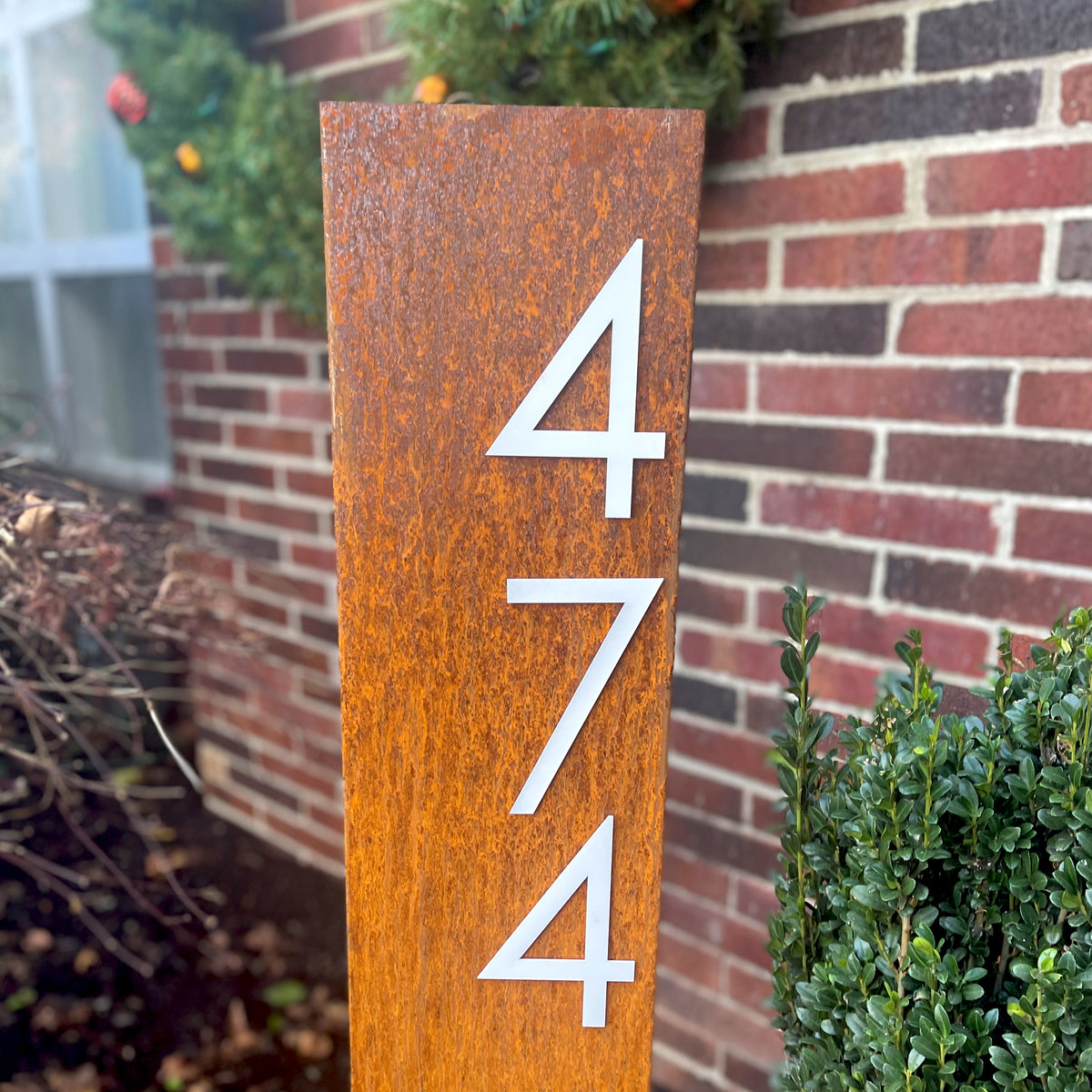 Rusty Staked Vertical Sign with Magnet Numbers