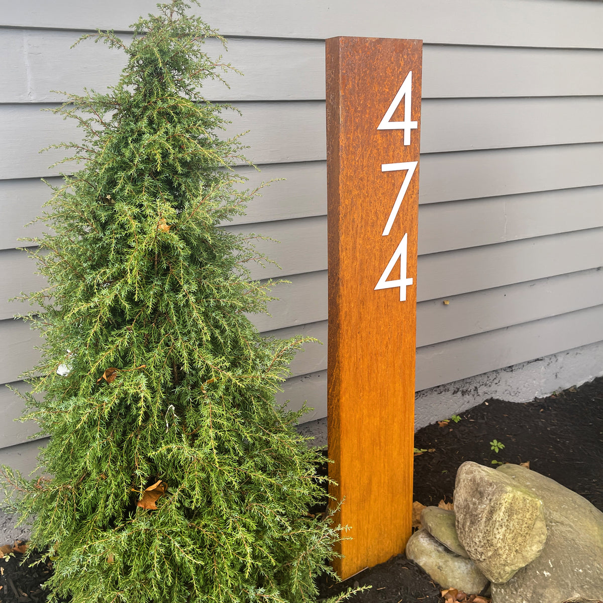 Rusty Staked Vertical Sign with Magnet Numbers