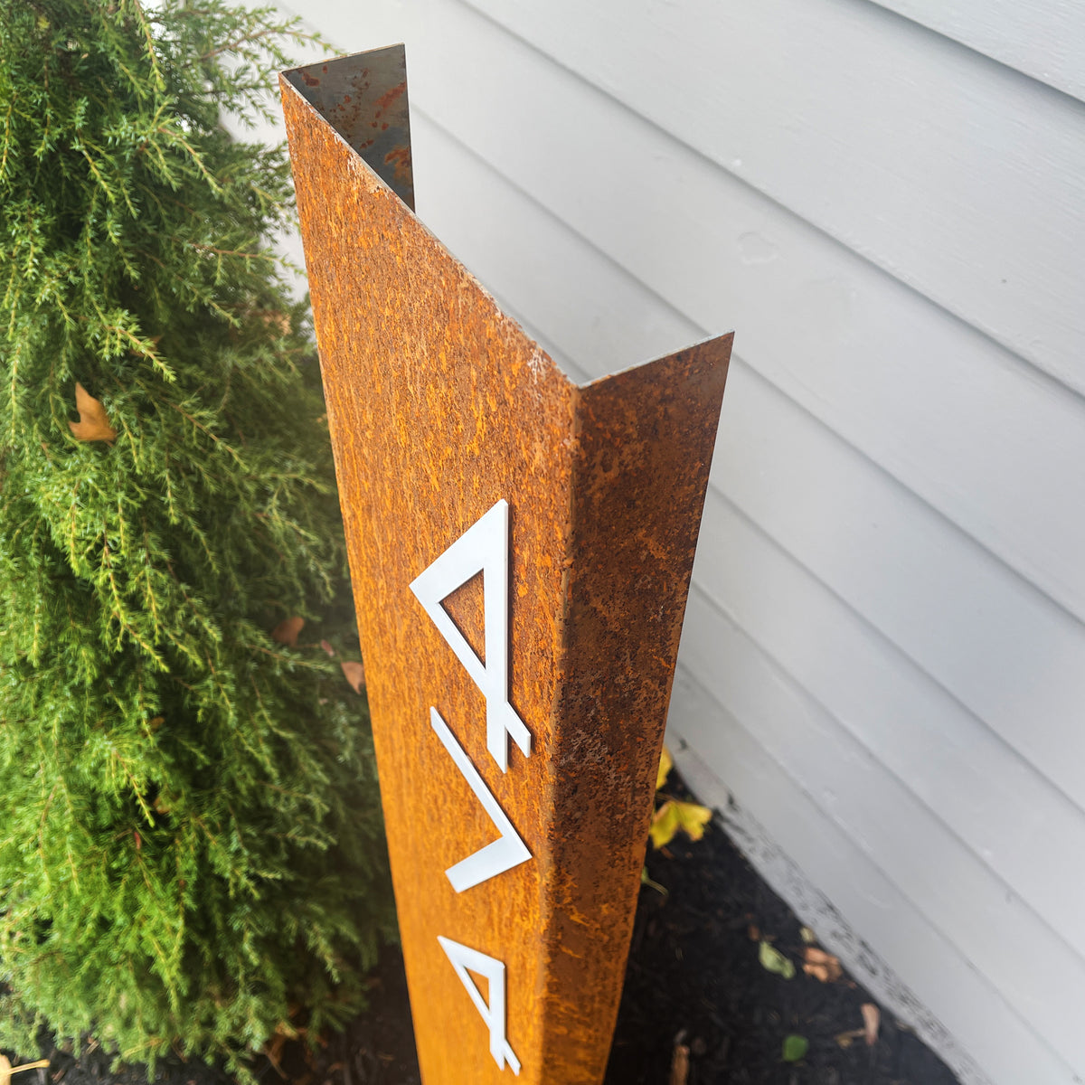 Rusty Staked Vertical Sign with Magnet Numbers