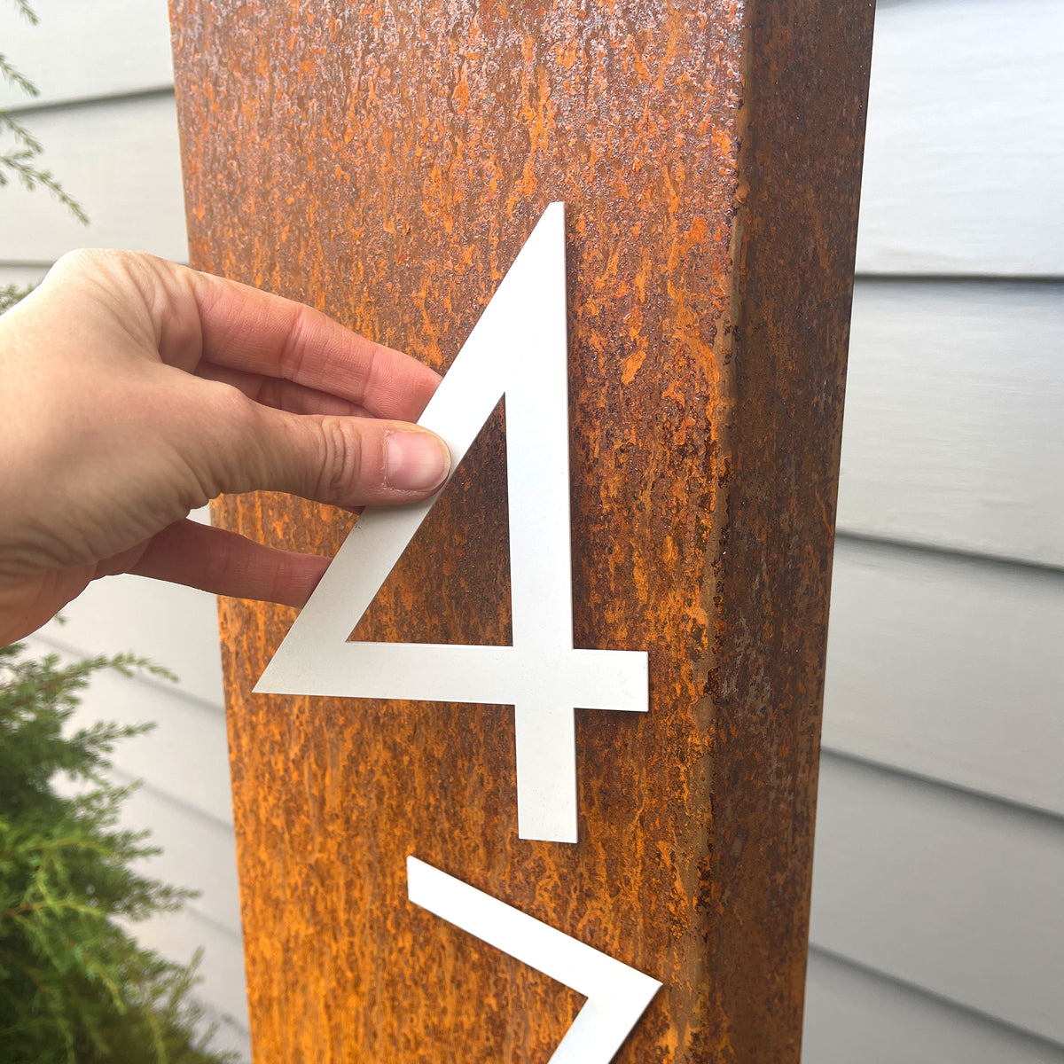 Rusty Staked Vertical Sign with Magnet Numbers