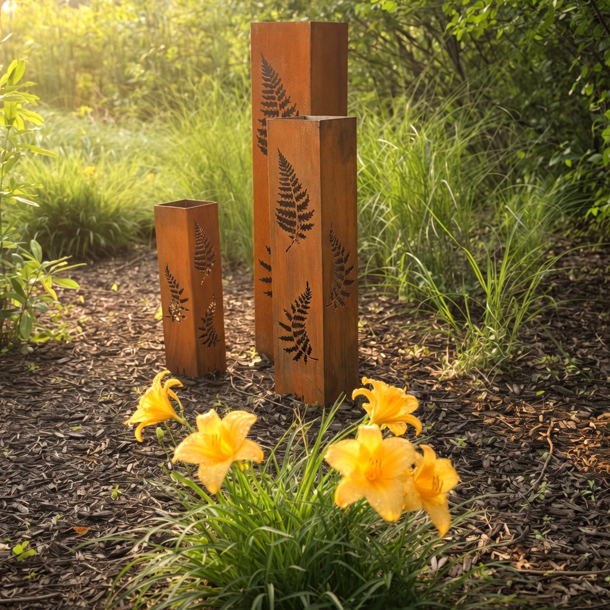Rusted Metal Fern Garden Column | Fern Garden Art