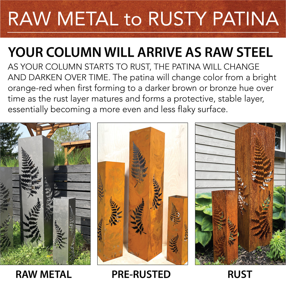 EXTRA LARGE Metal Garden Column | 6ft Tall Rusted Fern Garden Art