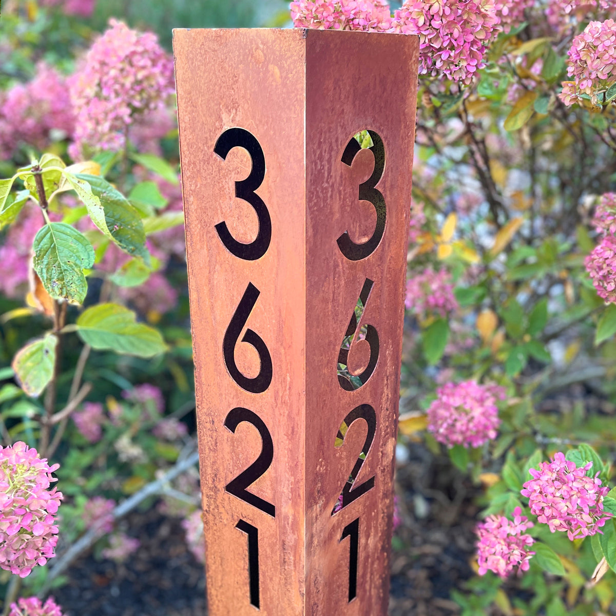 Tall Rusted Metal Number Column : Modern Address Column with Solar Light