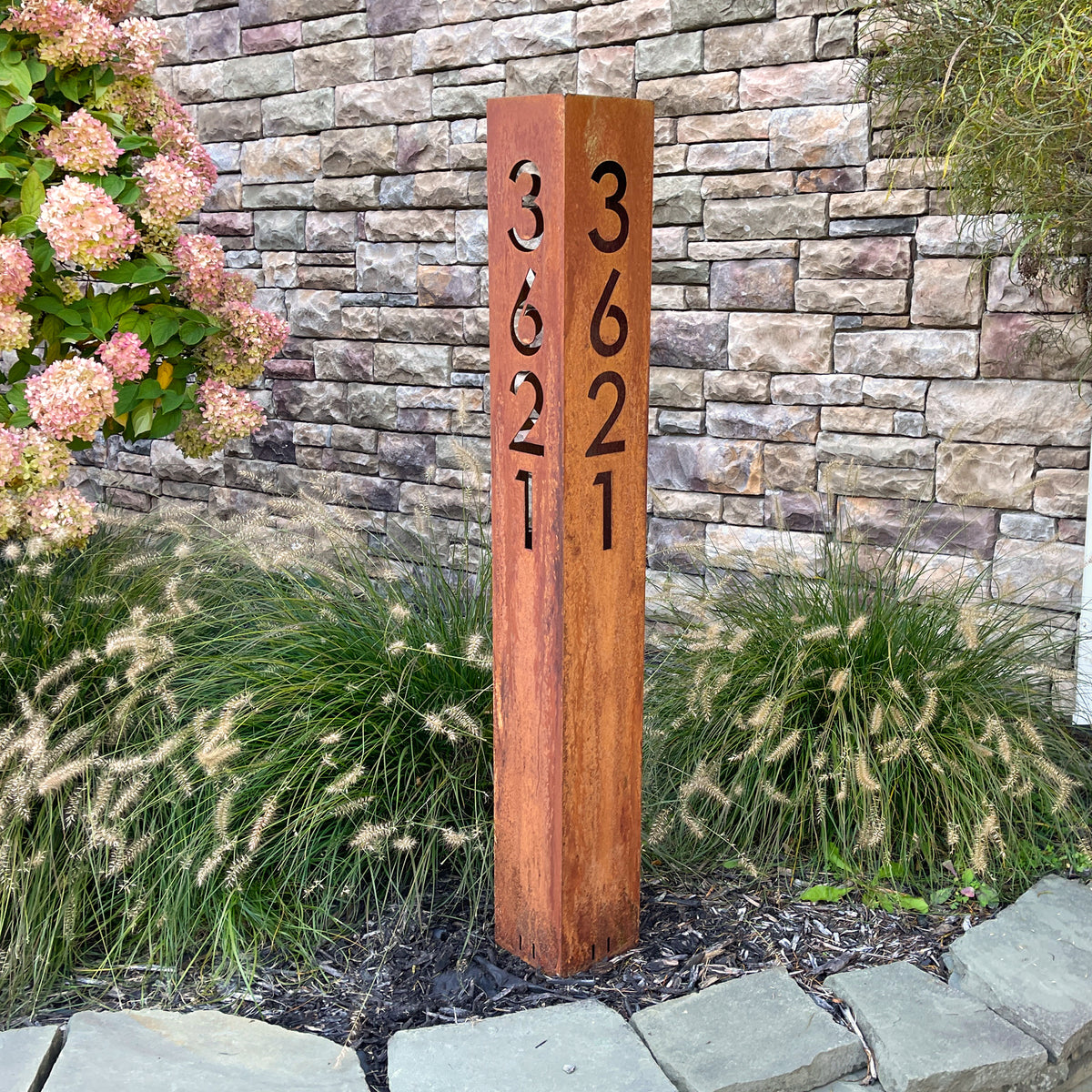 Tall Rusted Metal Number Column : Modern Address Column with Solar Light