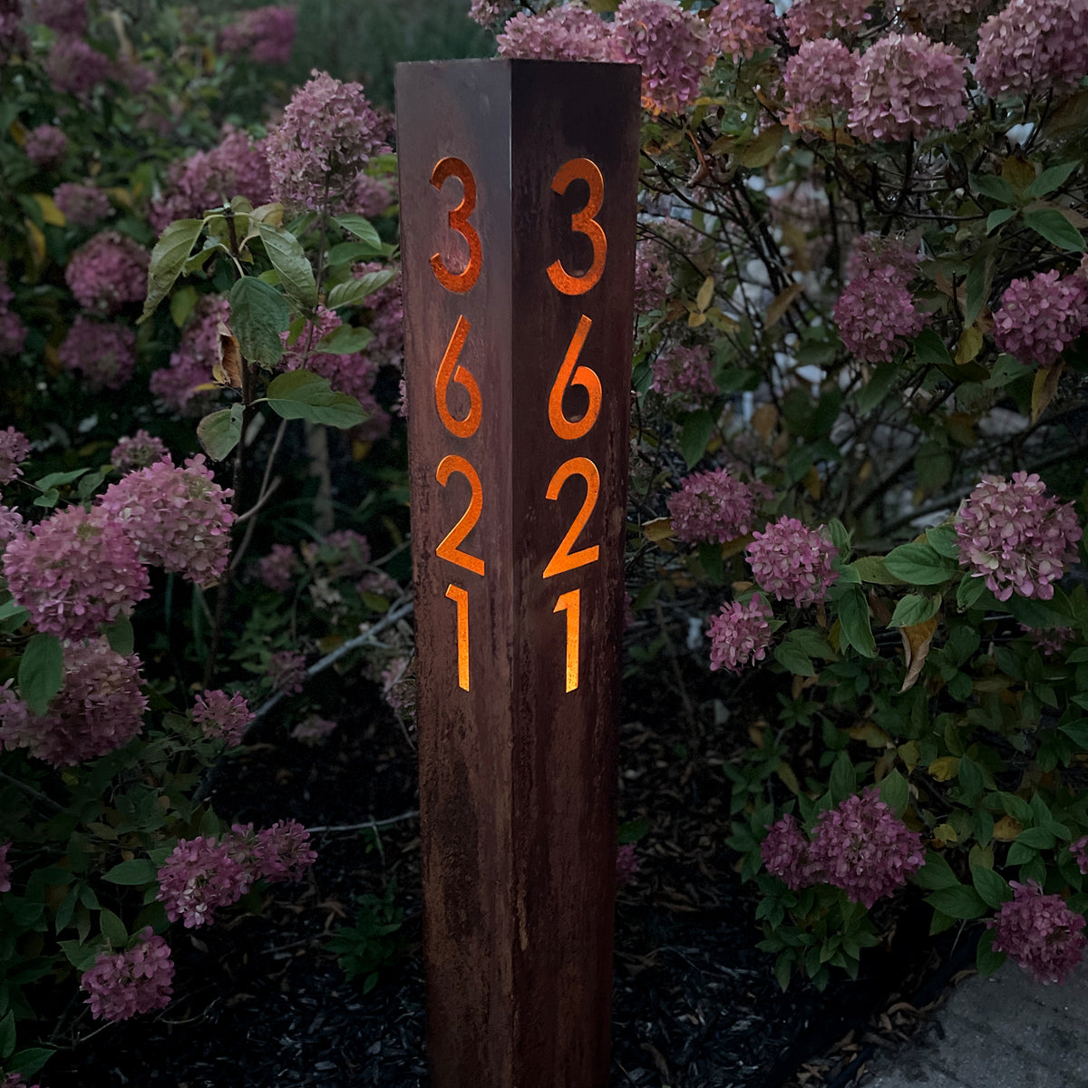 Tall Rusted Metal Number Column : Modern Address Column with Solar Light