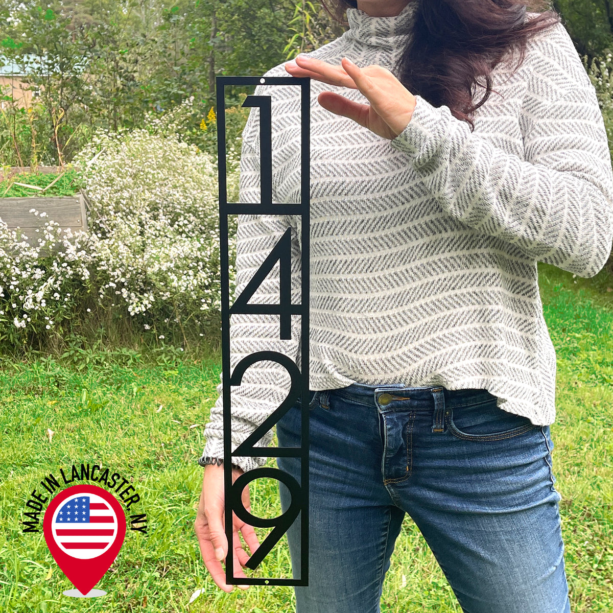 Modern Vertical Metal House Number Sign | Mid-Century