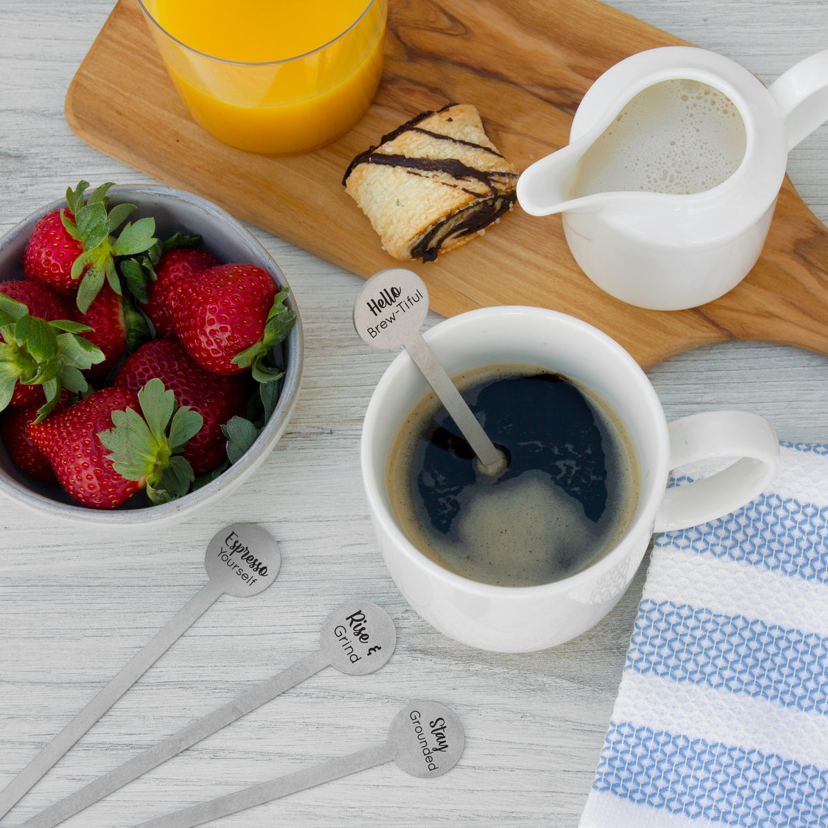 Coffee Pun Stirrers | Positive Coffee Stir Sticks | Eco Friendly | Set of 4