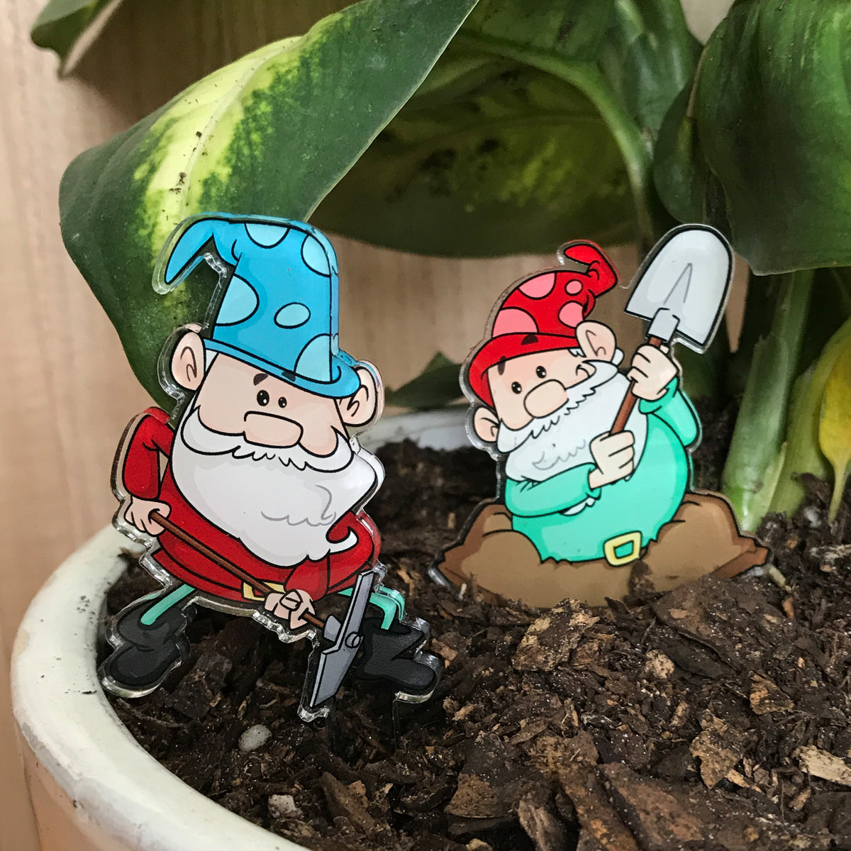 Houseplant Gnomes / Indoor Plant Markers / Digging Duo