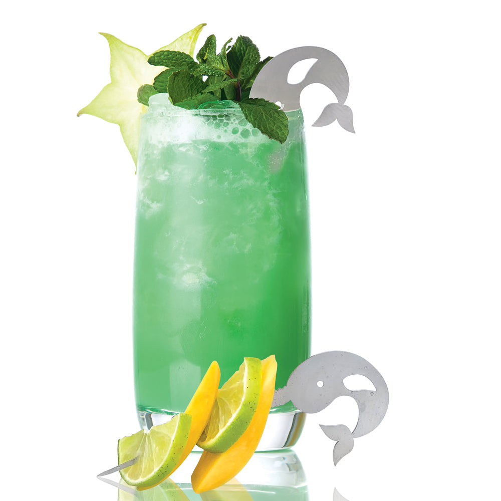 Nifty Lil' Narwhal Set Di 4 Stuzzicadenti Per Cocktail In Acciaio - A Forma Di Narvalo Per Martini, Old Fashion E Manhattan