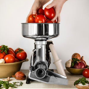 retro red plastic hand crank tomato sauce squeezo strainer juicer food mill  made in Italy